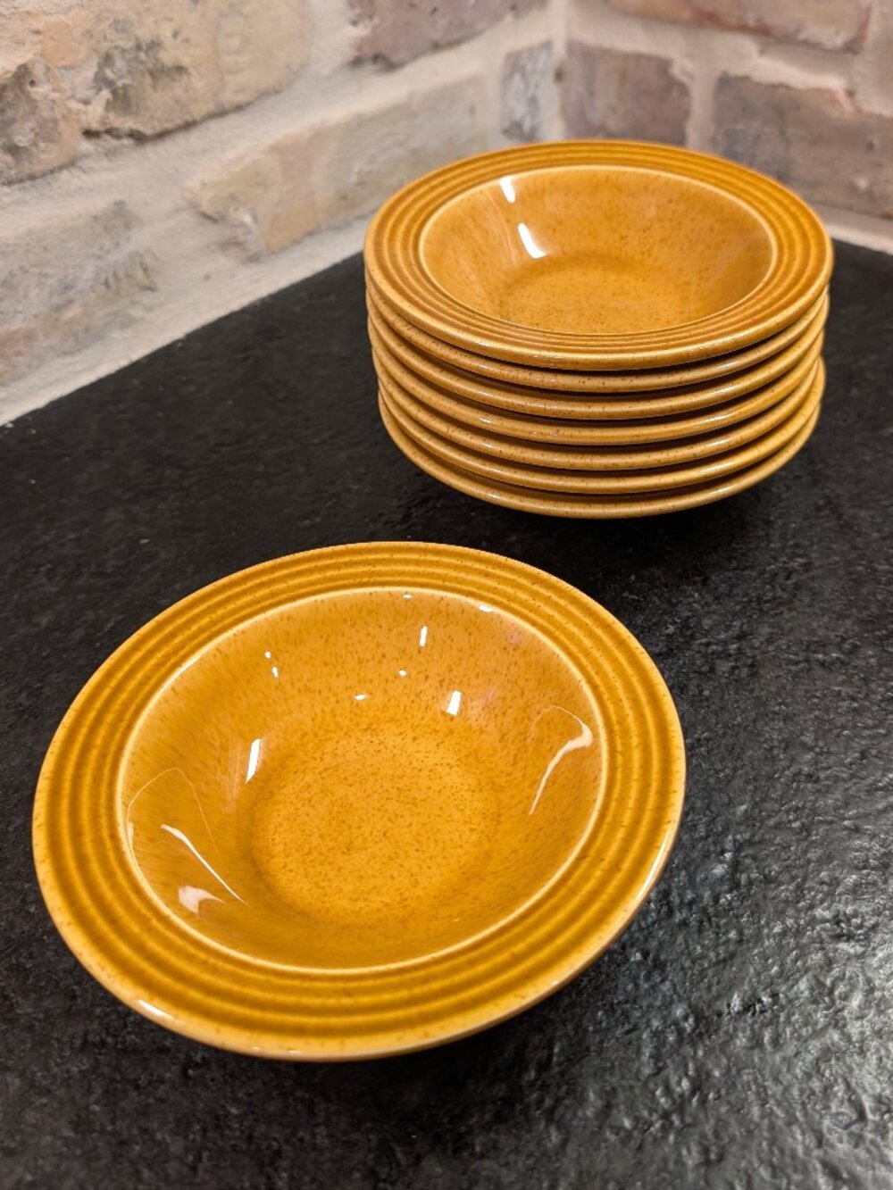 Set of (8) Sheffield Sierra Ironstone Salad/Soup Bowl Amber/Gold Speckled